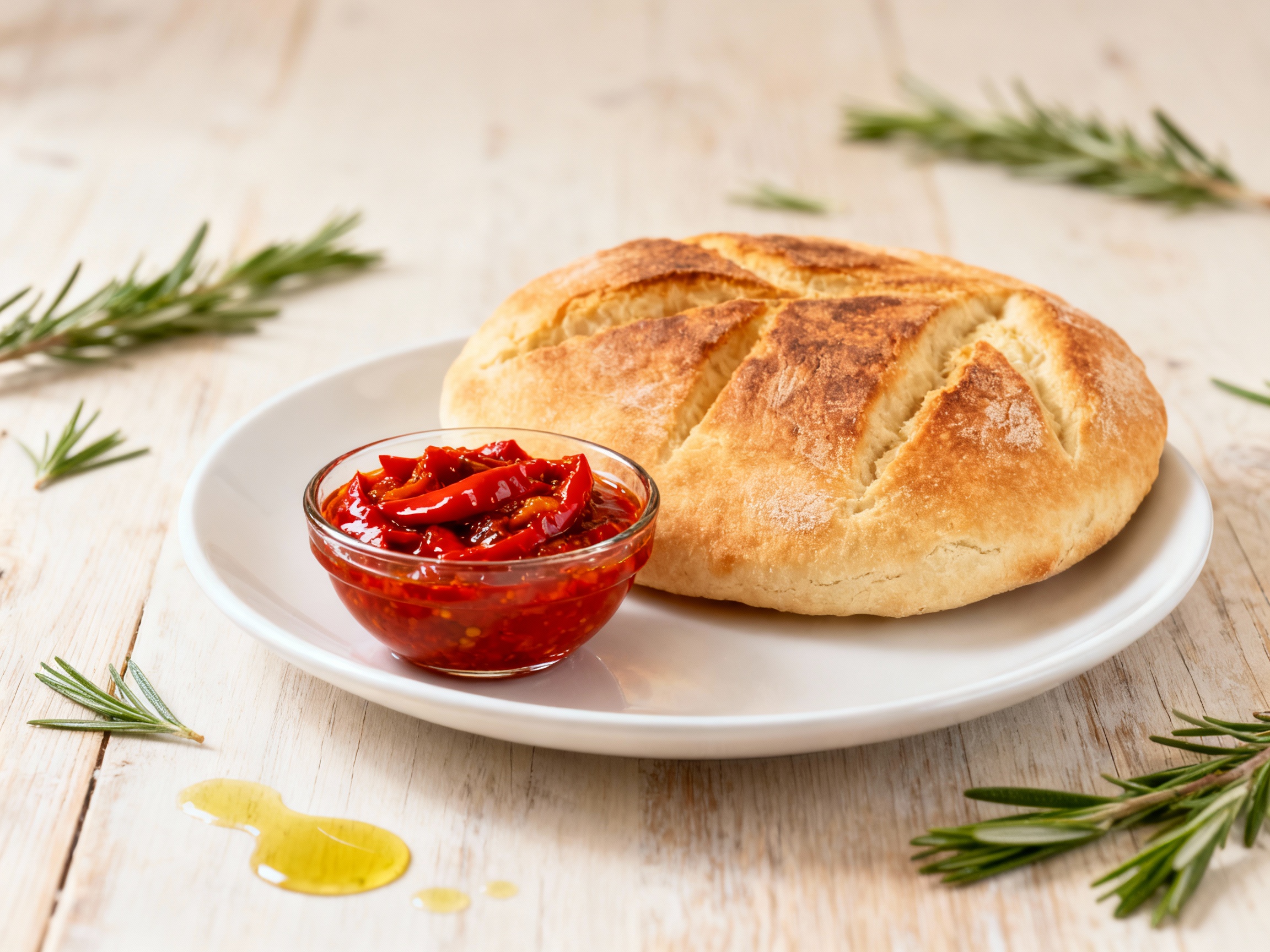 Algerian Bouzgene Berber Bread with Roasted Pepper Sauce