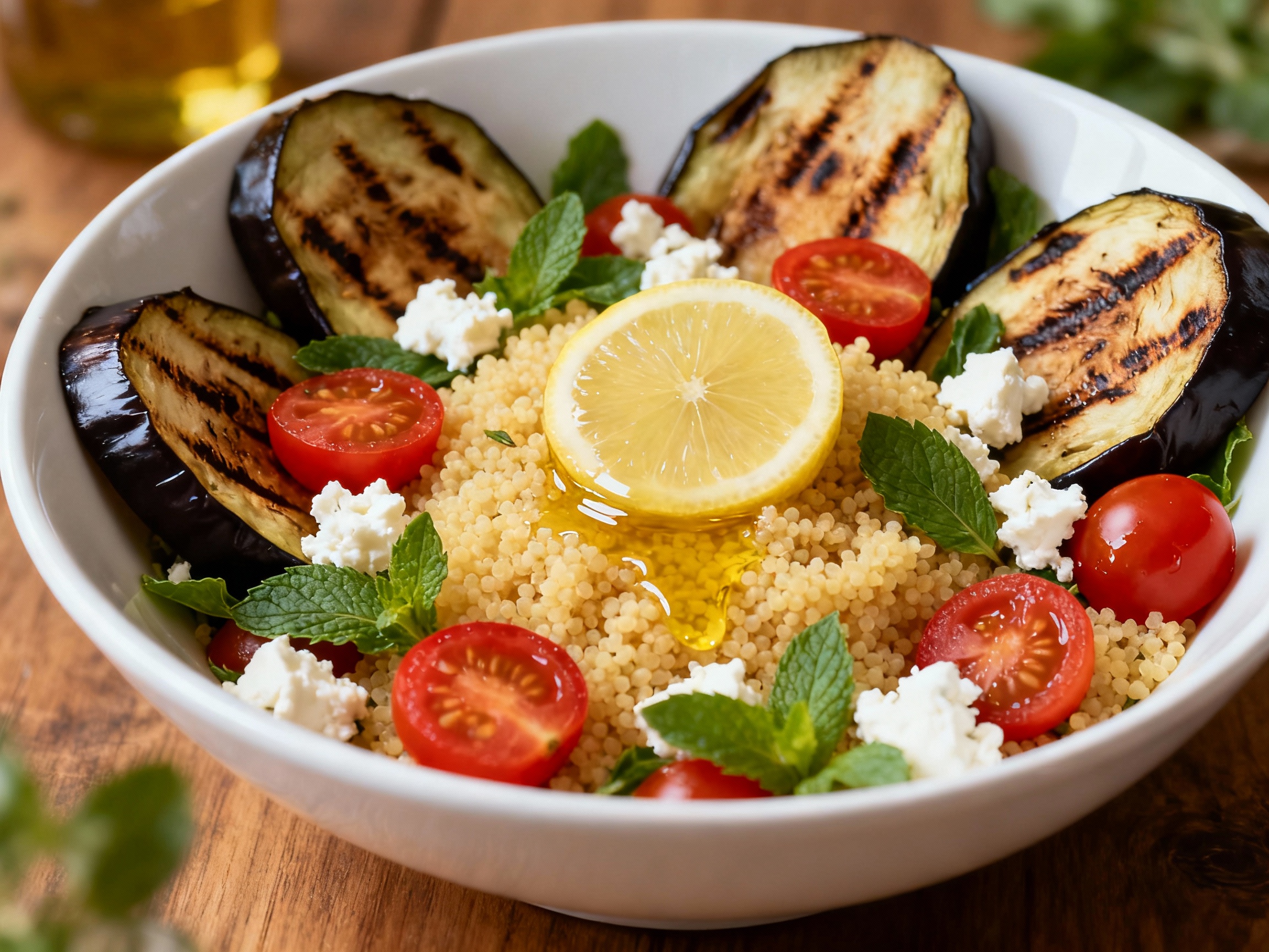 Aubergine couscous salad