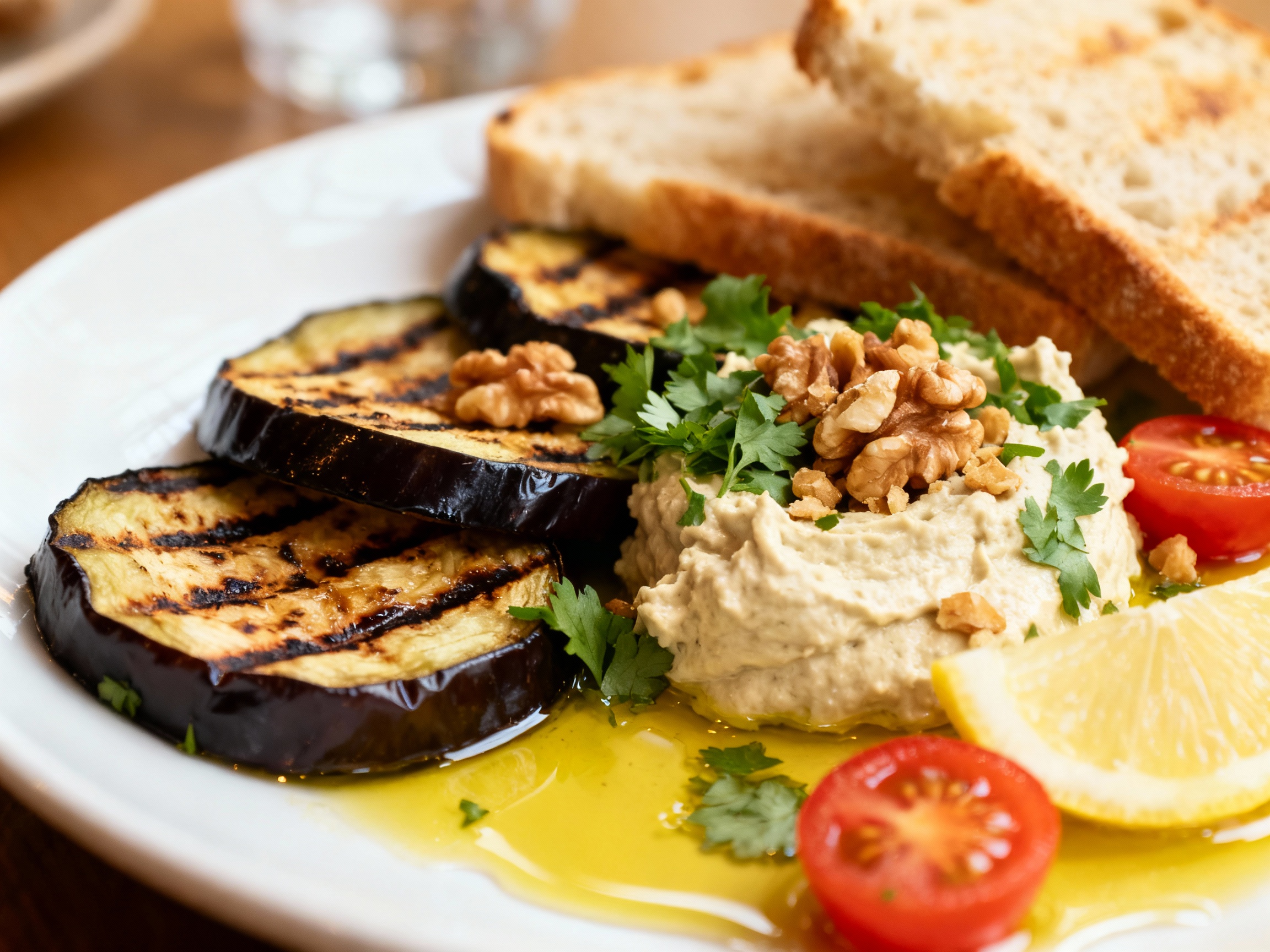 Aubergine & hummus grills
