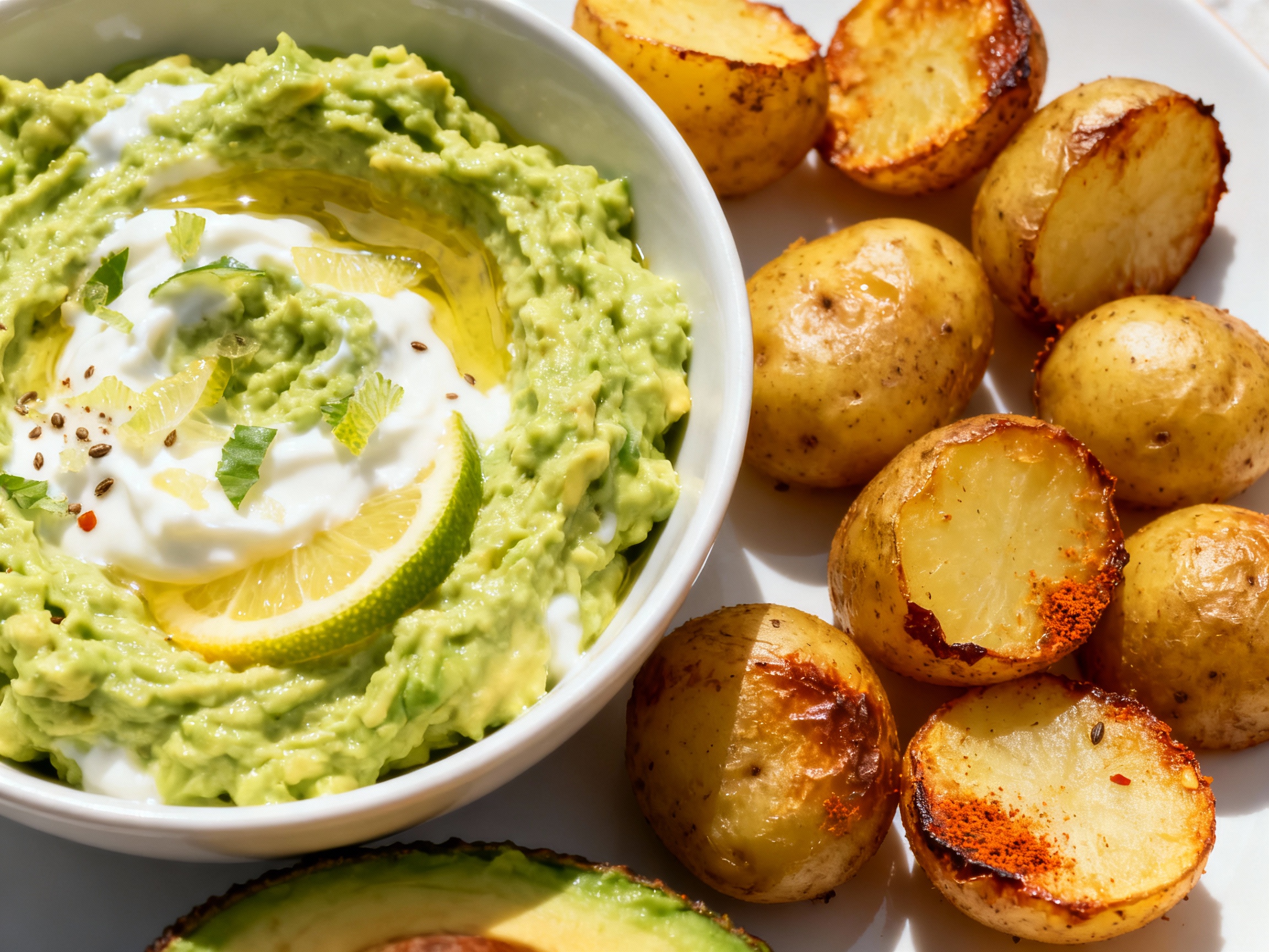 Avocado dip with new potatoes