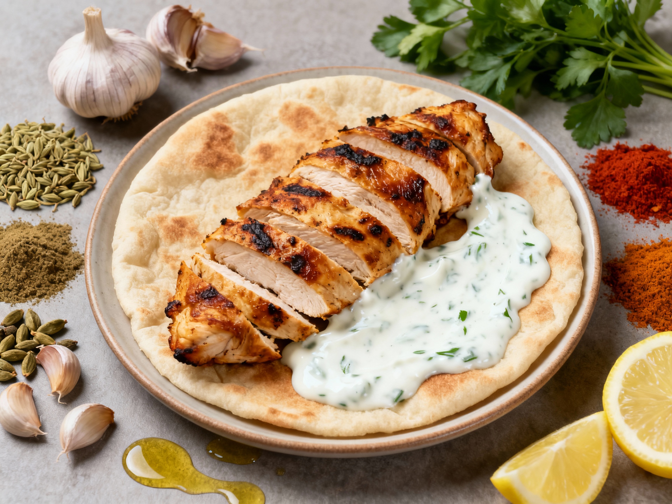 Chicken Shawarma with homemade garlic herb yoghurt sauce