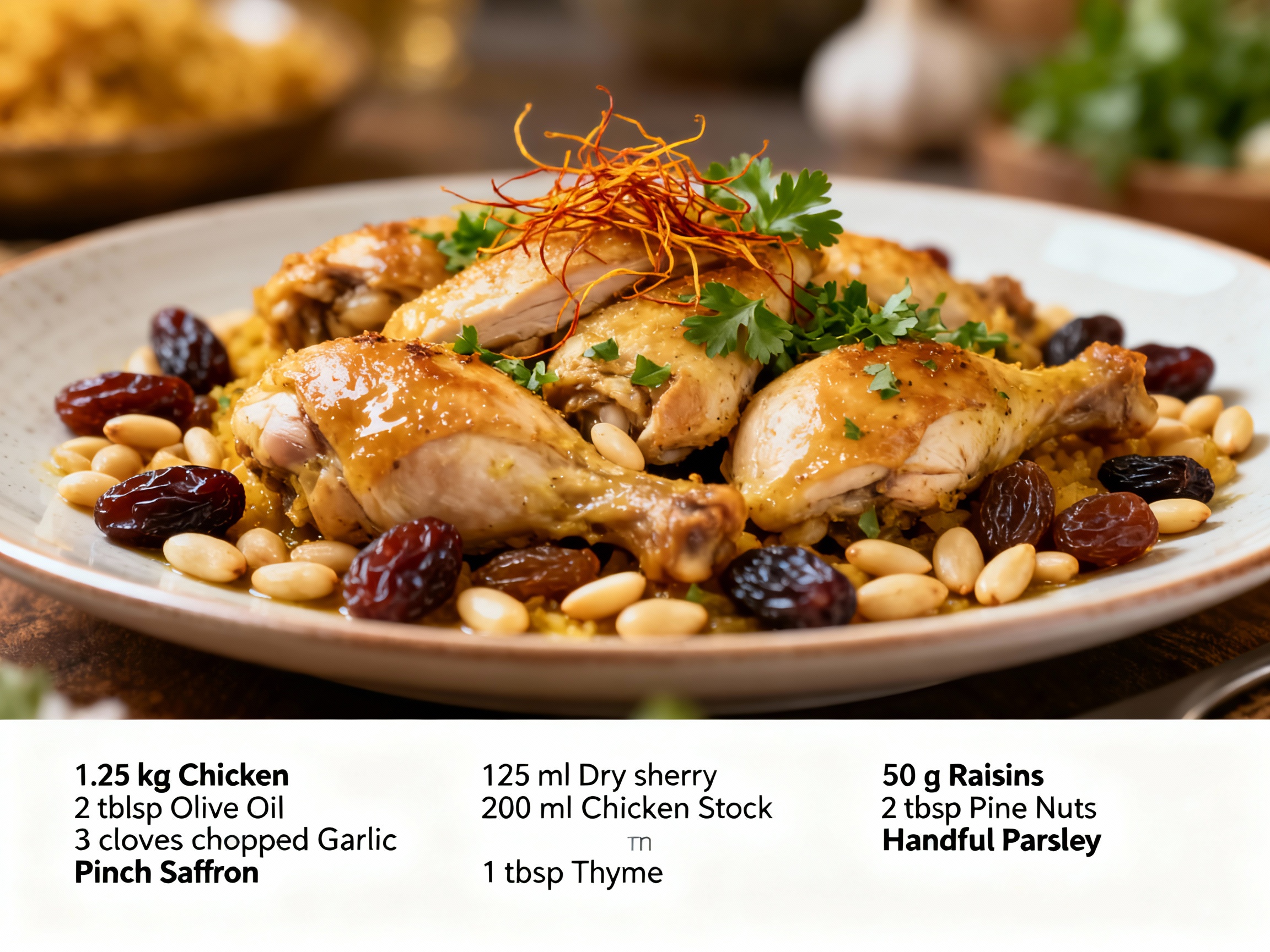 Chicken with saffron, raisins & pine nuts