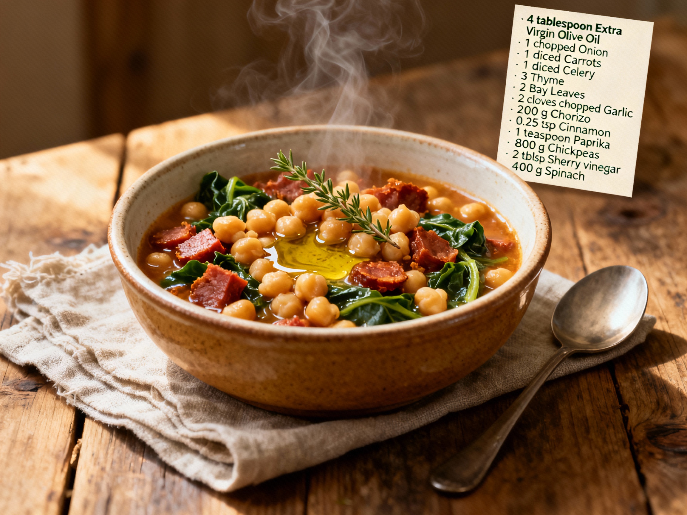 Chickpea, chorizo & spinach stew