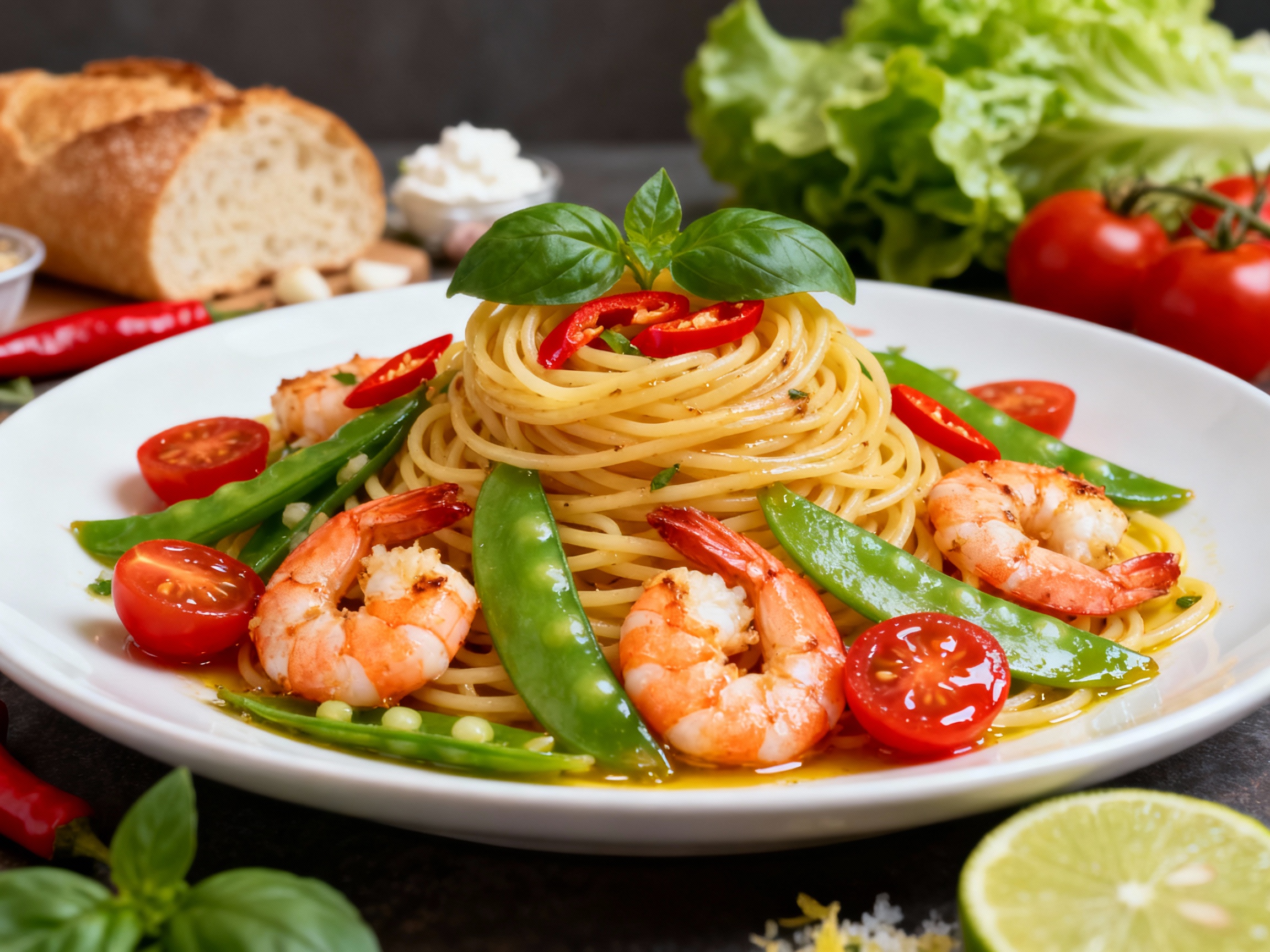 Chilli prawn linguine