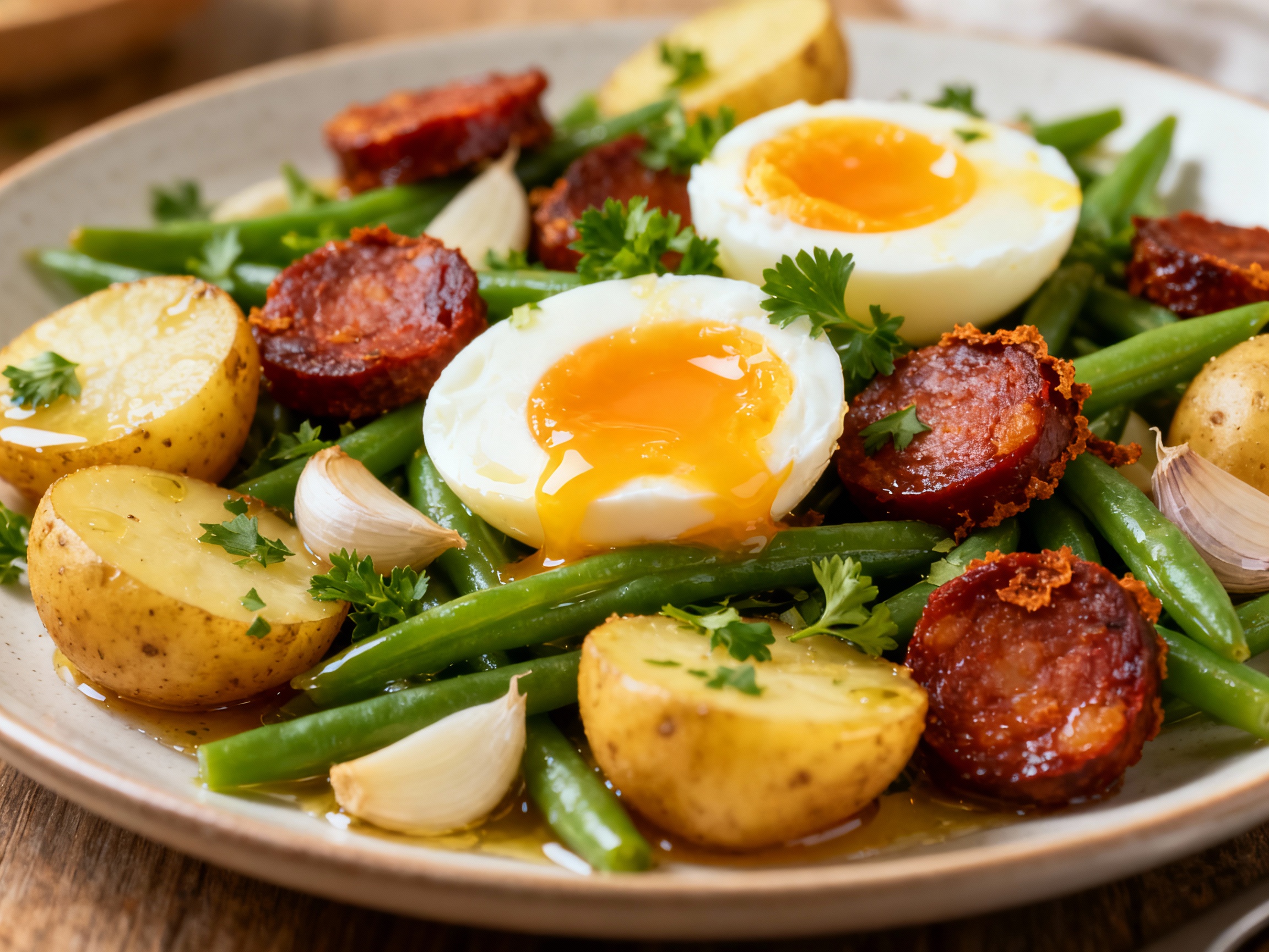 Chorizo & soft-boiled egg salad