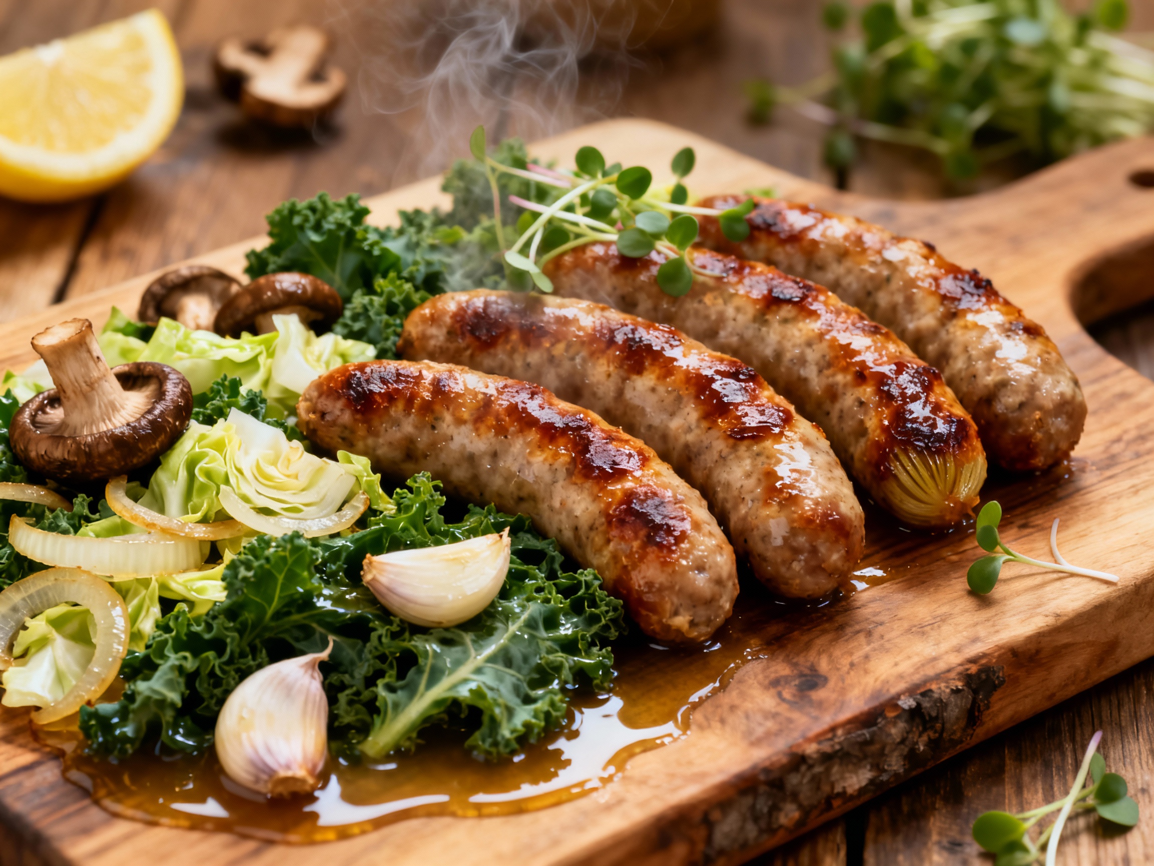 Crispy Sausages and Greens