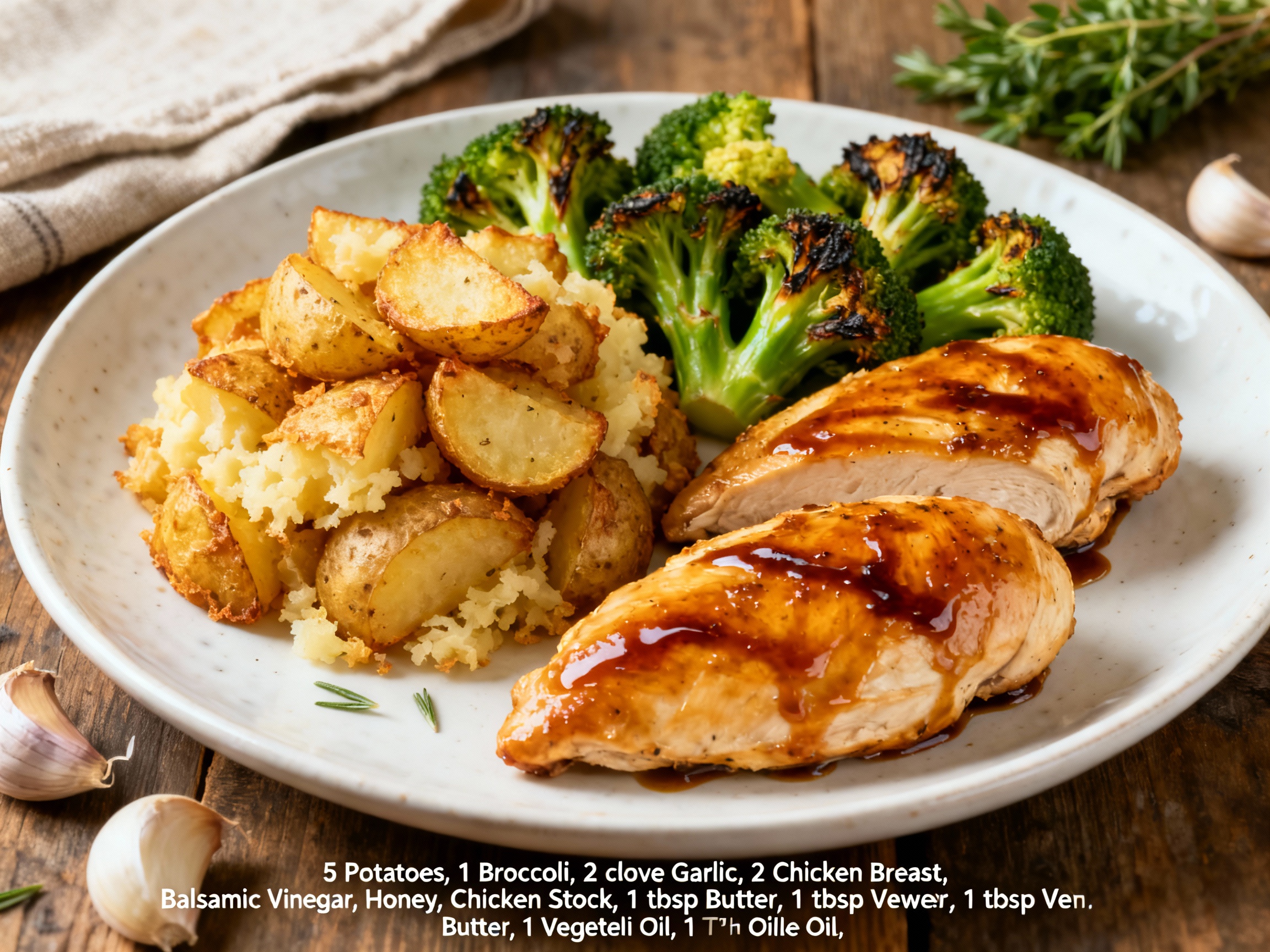Honey Balsamic Chicken with Crispy Broccoli & Potatoes