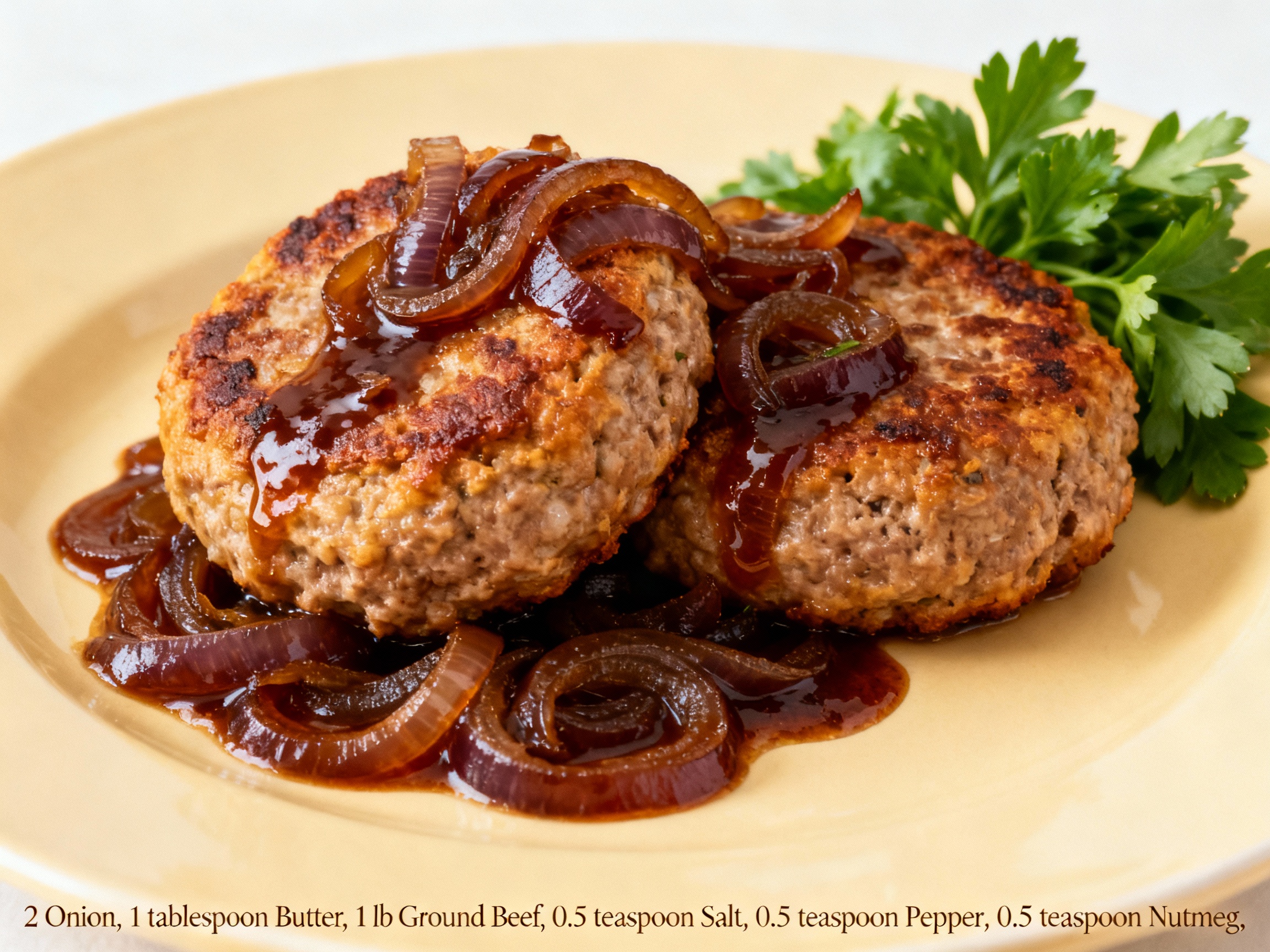 Karbonader (Lean Beef Patties) with Caramelized Onions