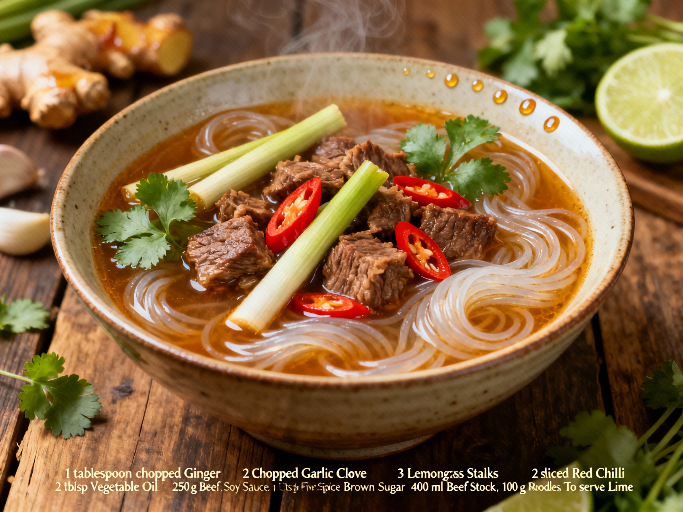 Lemongrass beef stew with noodles