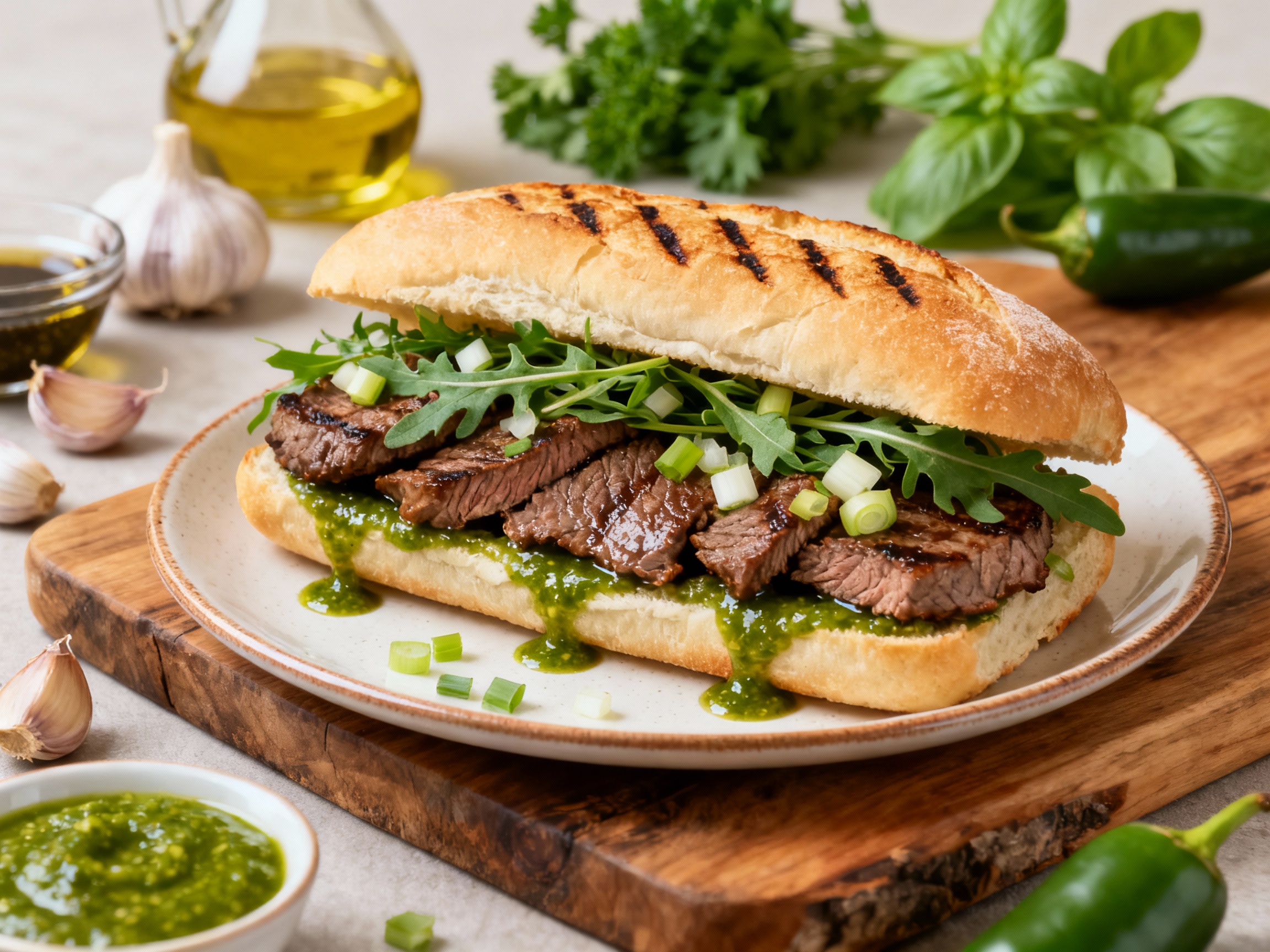 Portuguese prego with green piri-piri