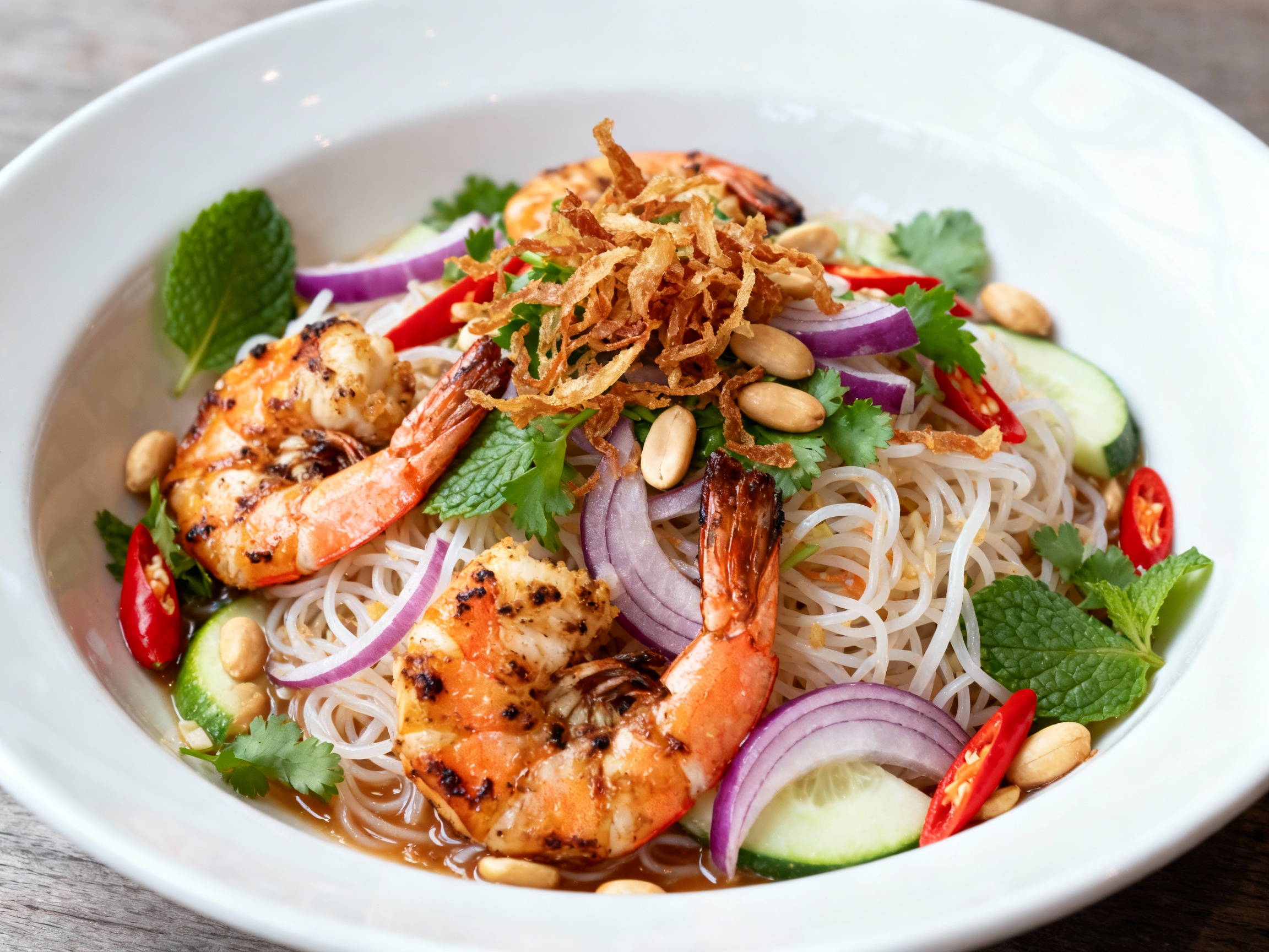 Prawn & noodle salad with crispy shallots