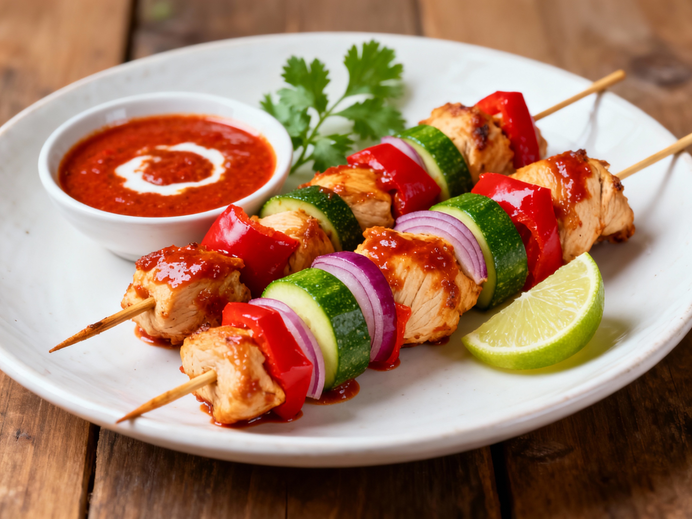 Red curry chicken kebabs