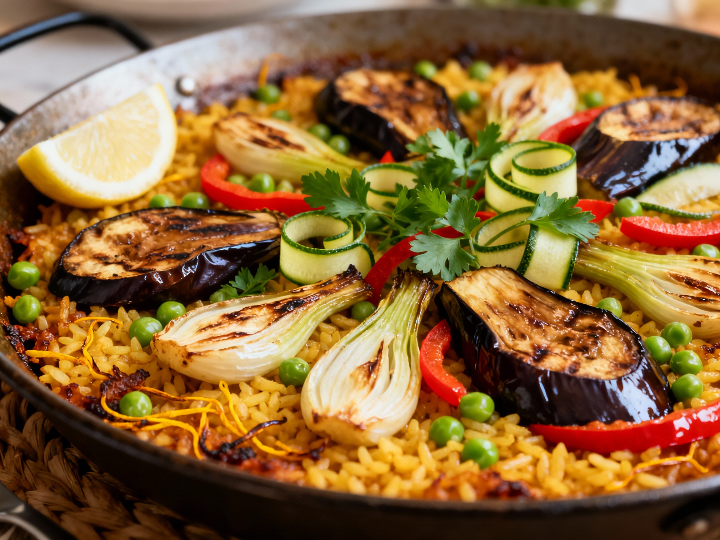 Roast fennel and aubergine paella