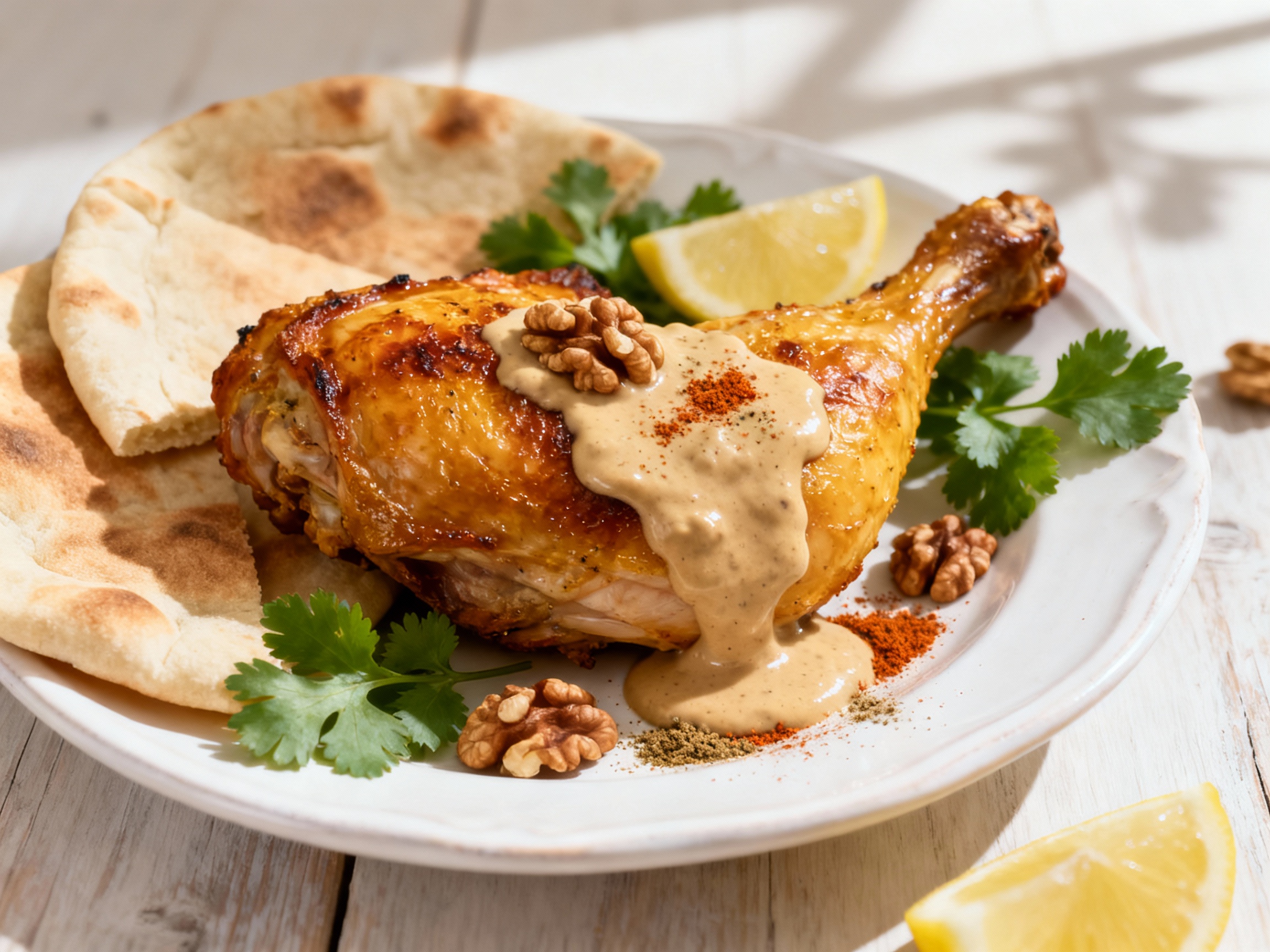 Roasted chicken with creamy walnut sauce
