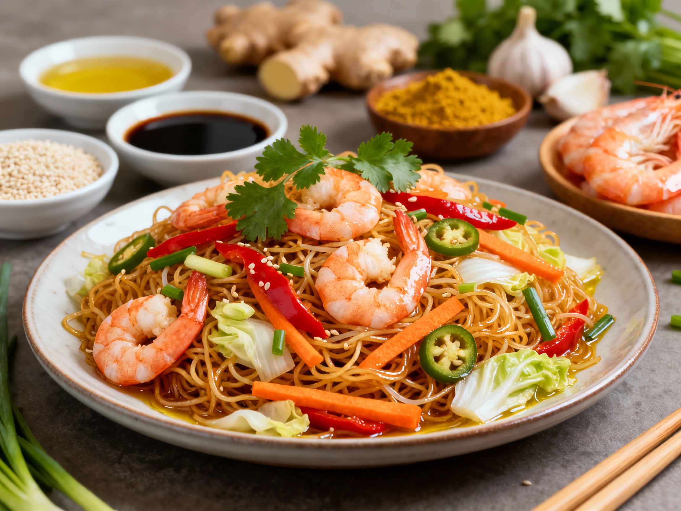Singapore Noodles with Shrimp