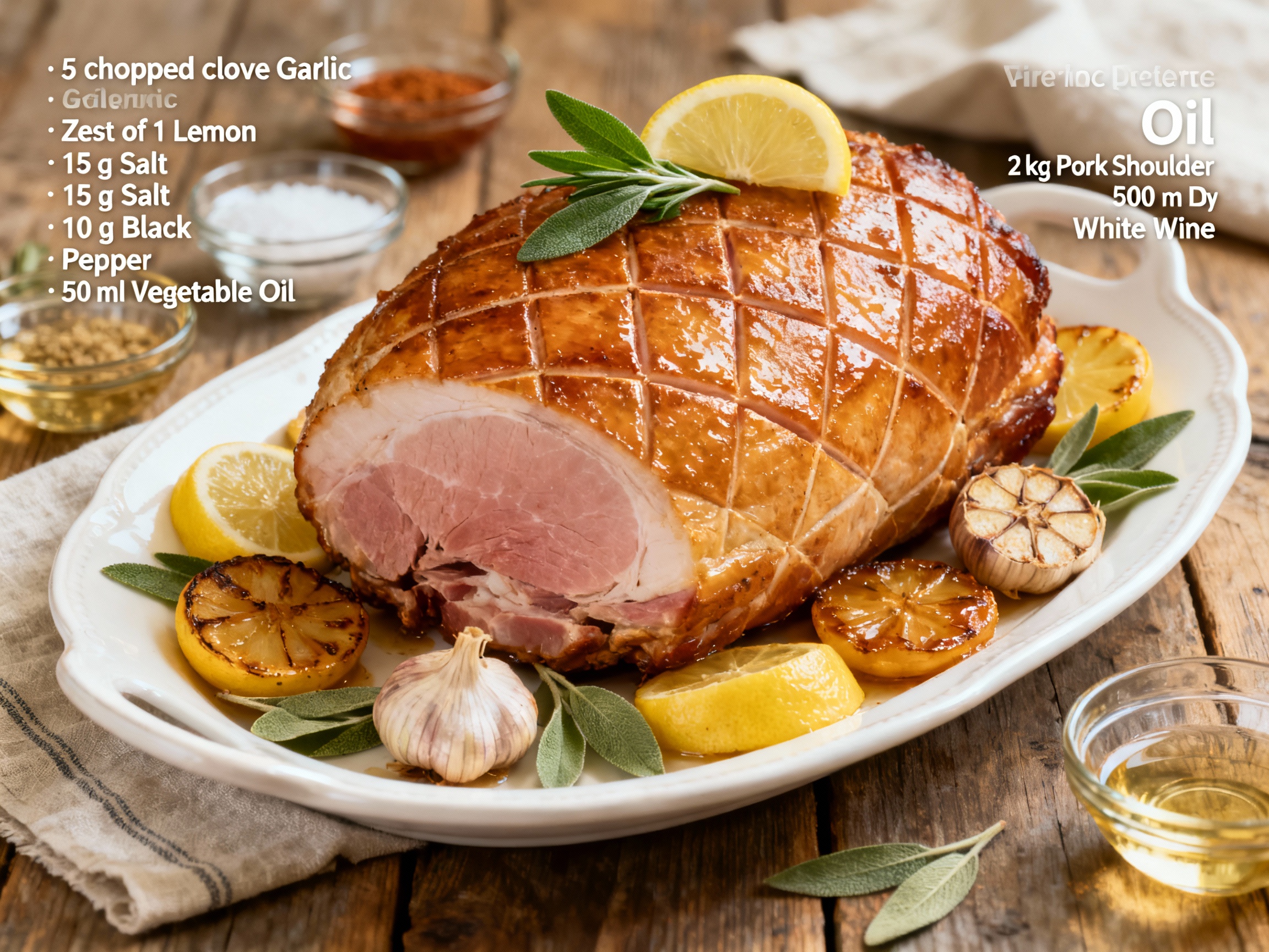 Slow-roasted ham with lemon, garlic & sage
