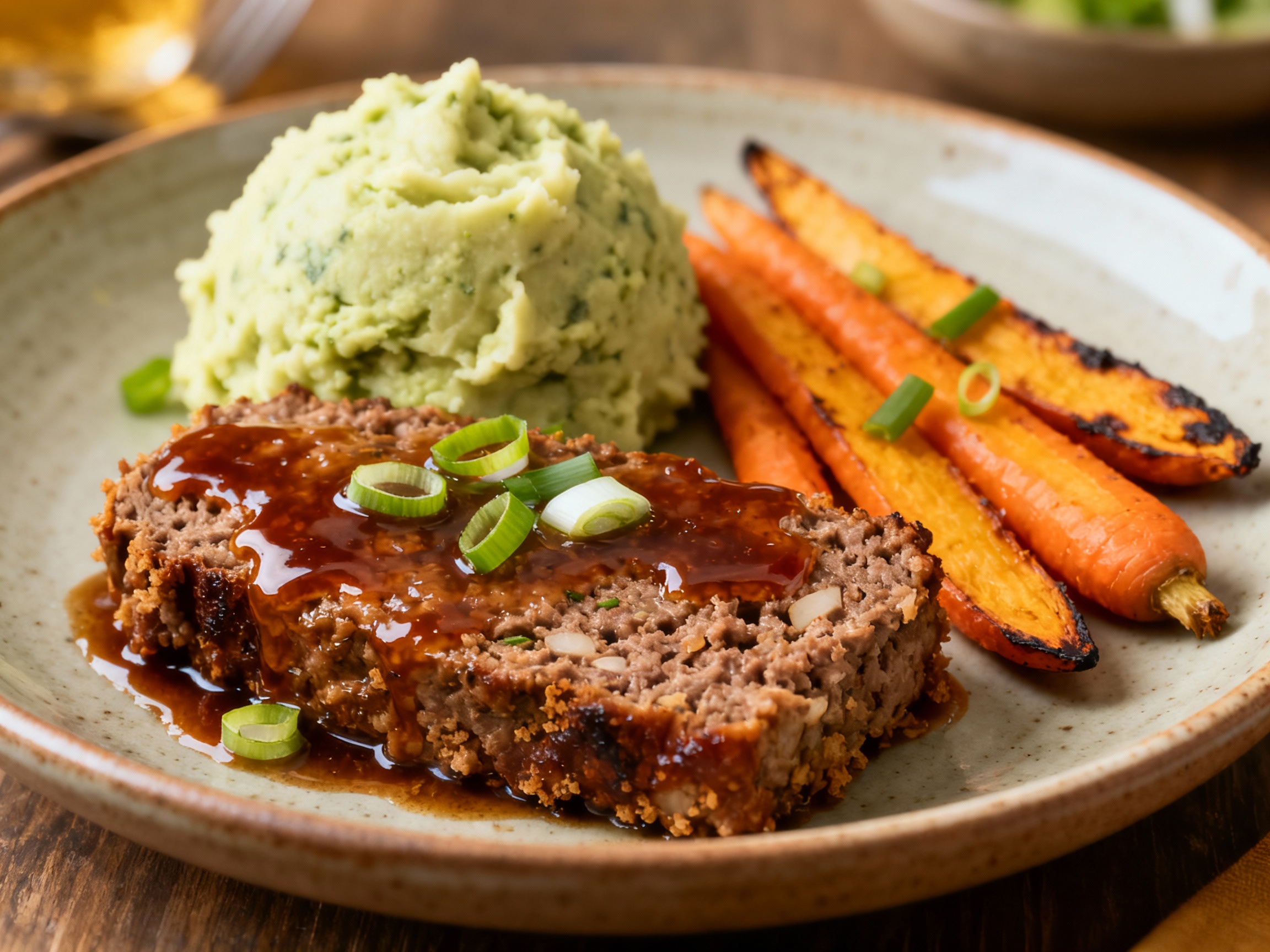 Soy-Glazed Meatloaves with Wasabi Mashed Potatoes & Roasted Carrots