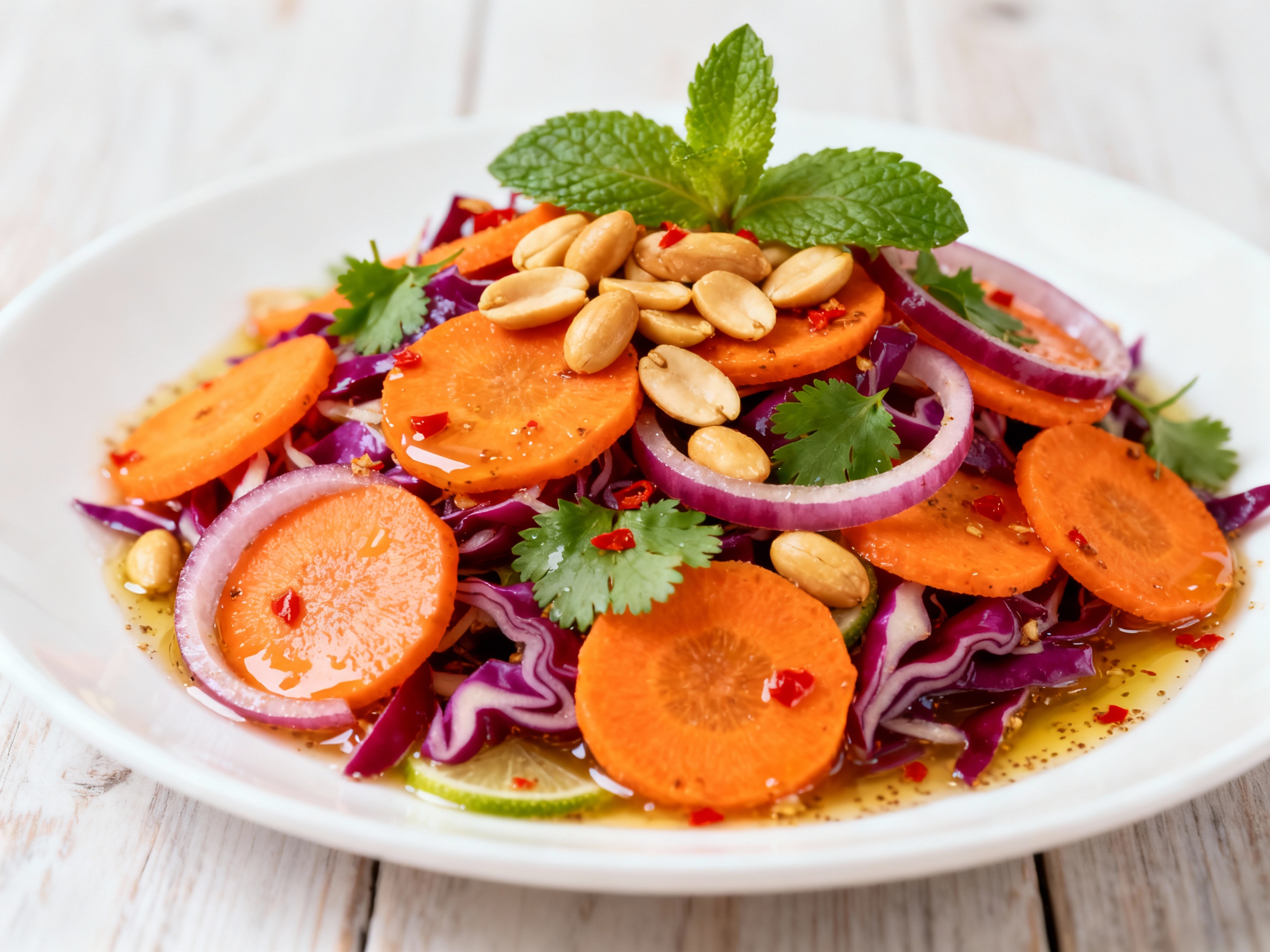 Tangy carrot, cabbage & onion salad