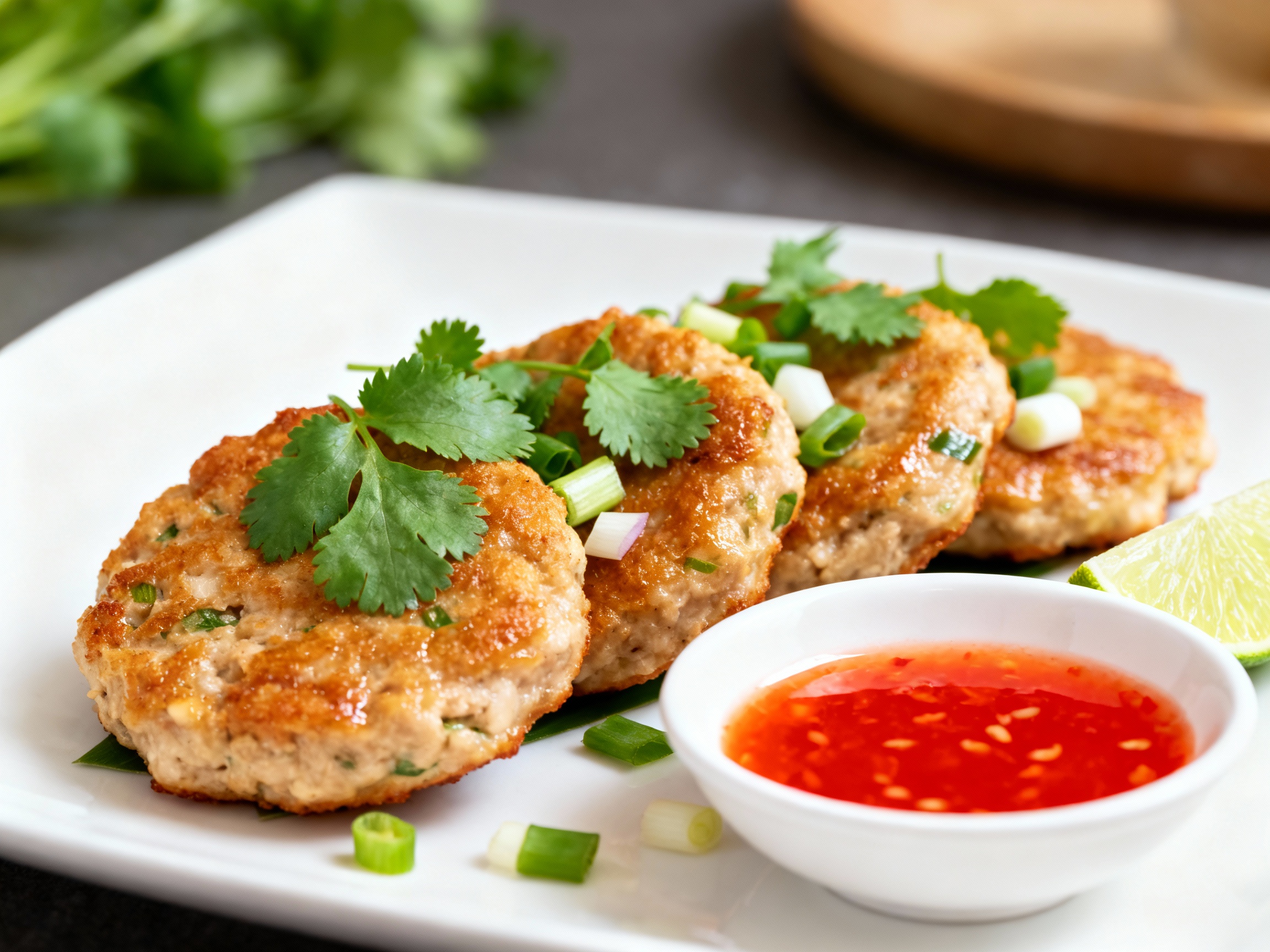 Thai chicken cakes with sweet chilli sauce