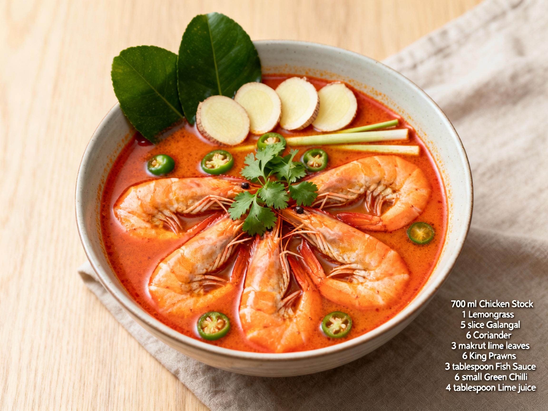 Tom yum (hot & sour) soup with prawns