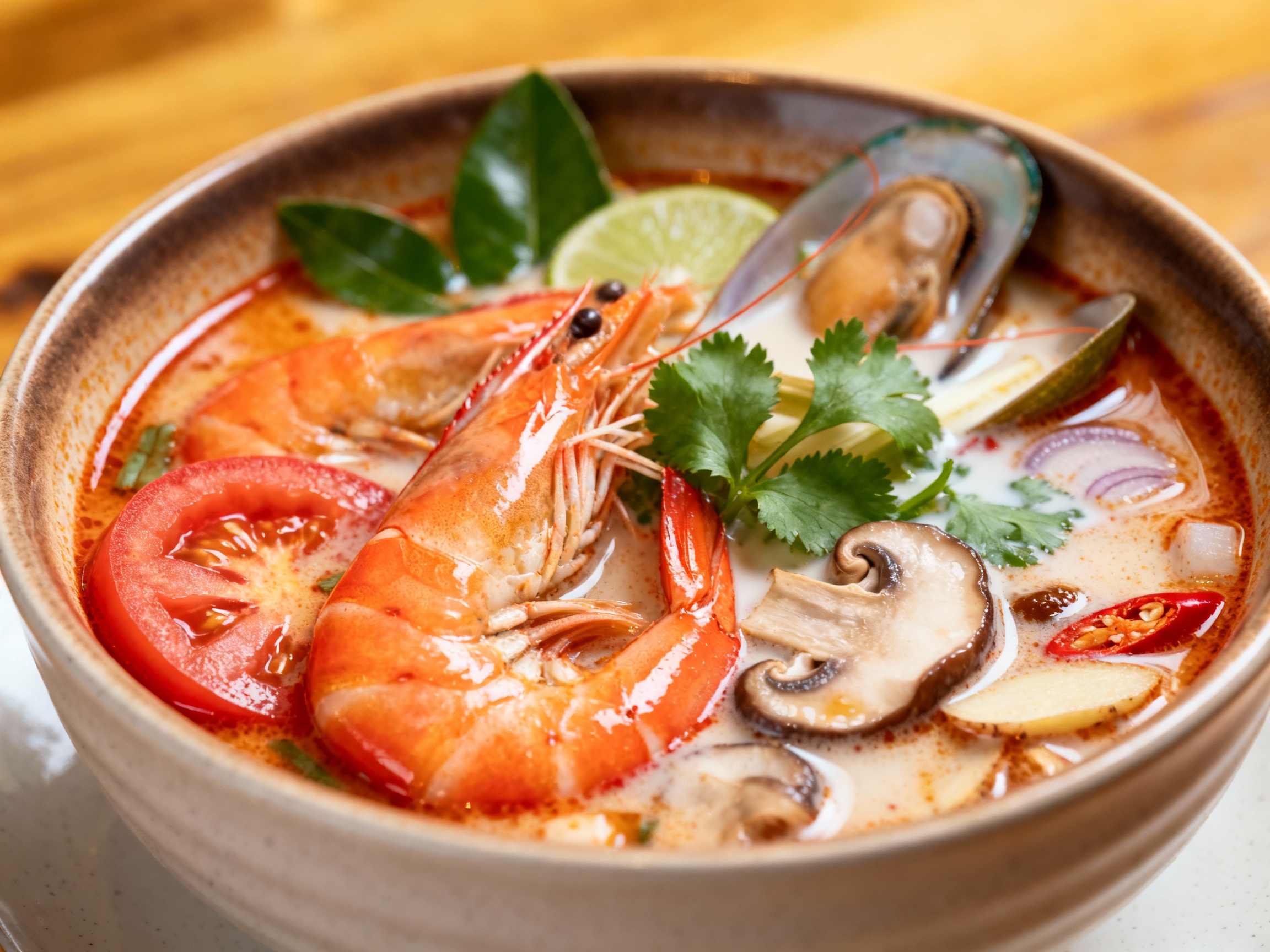 Tom yum soup with prawns