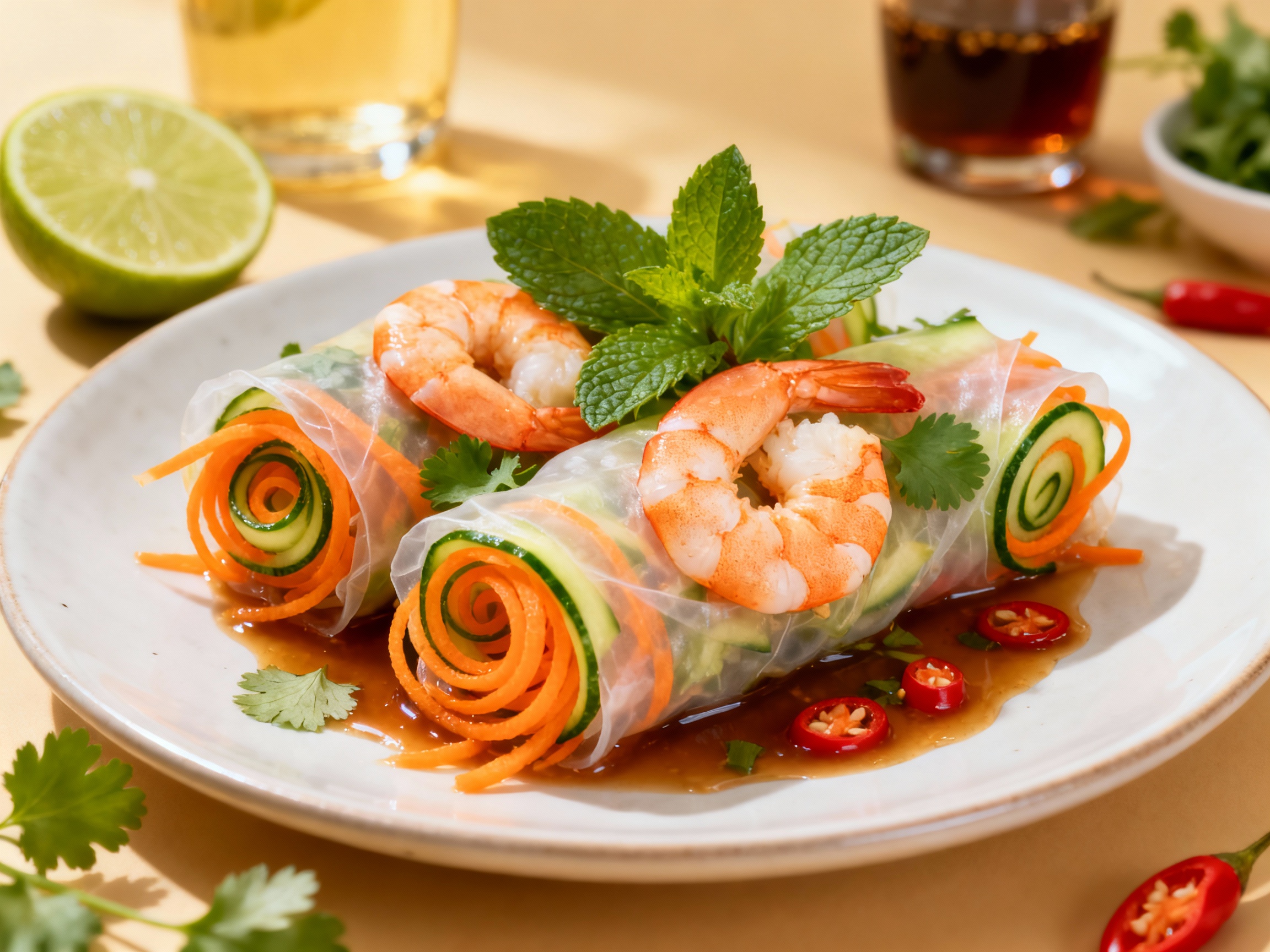 Vietnamese prawn spiralized rolls
