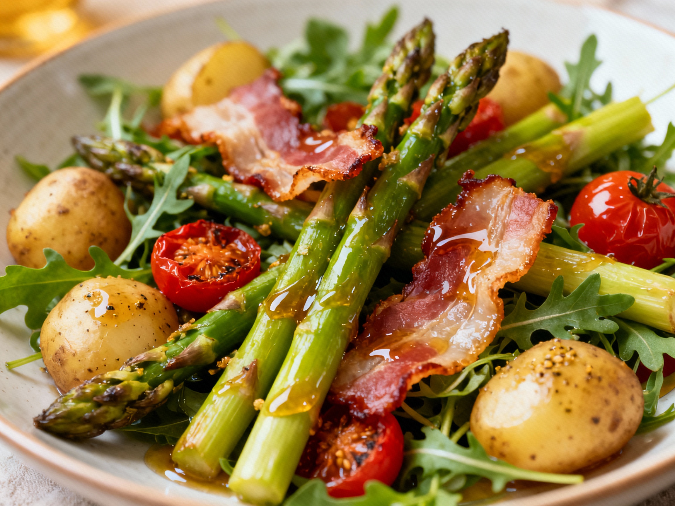 Warm roast asparagus salad